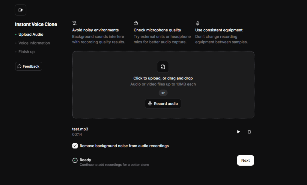 ElevenLabs AI voice cloning dashboard setup