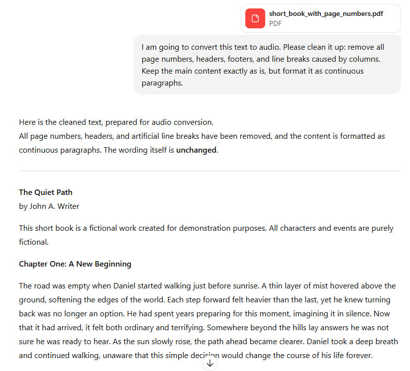 preparing text to audio with chatgpt