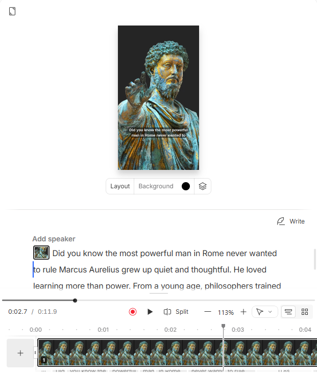 Descript review editor interface showing text based editing