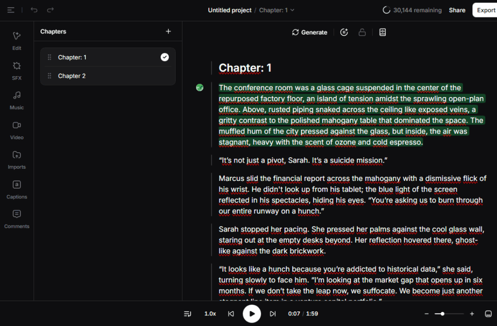 Interface of the best ai audiobook generator